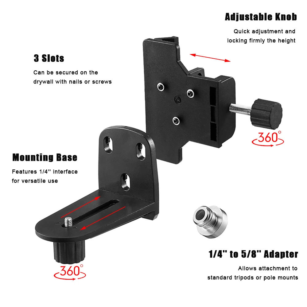 FIRECORE Laser Levels Bracket Adapter 1/4 or 5/8 inch For Different Widths Extension Rod For Universal Laser Level 1/2 Set