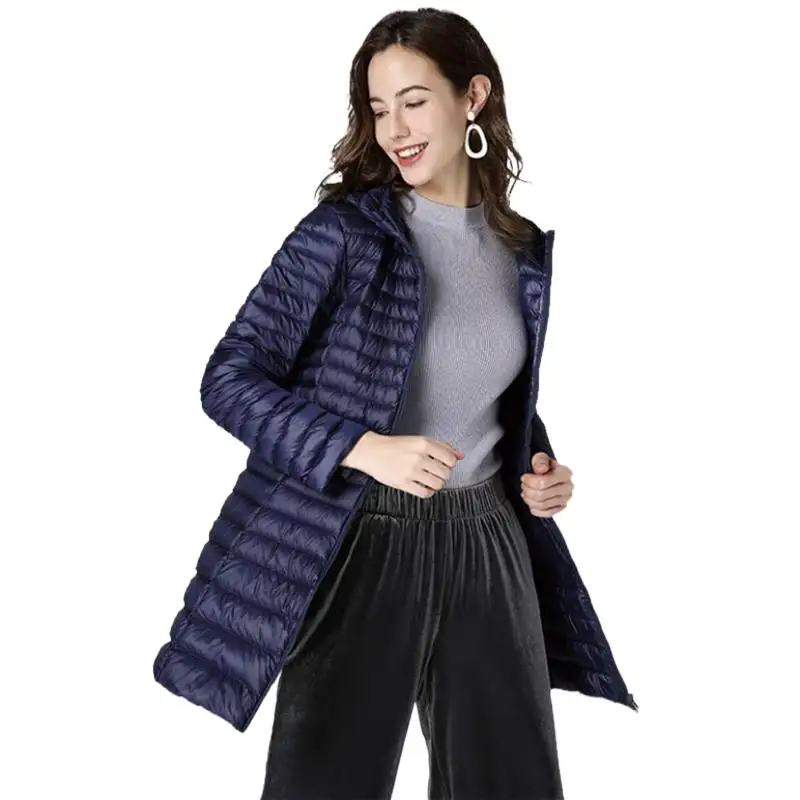 Winter Jackets Womens White Duck Down Jackets Long Ultra Light Thin Casual Coat Puffer Jacket Slim Hooded Parka Female Portable