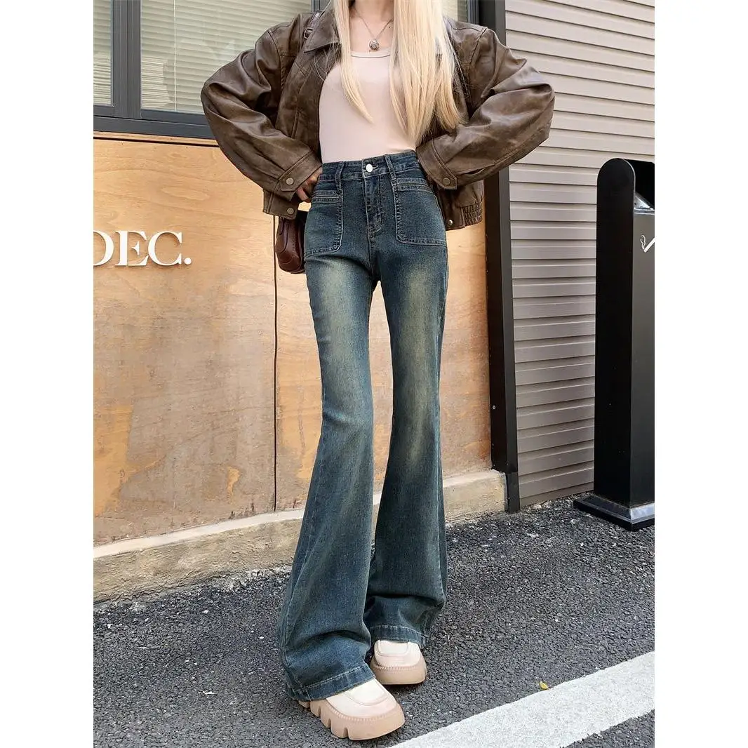 

American Retro High Waist Bell Bot Jeans Women's Spring Autumn 2026 New High Street Slimming Small Size Hoof Pants