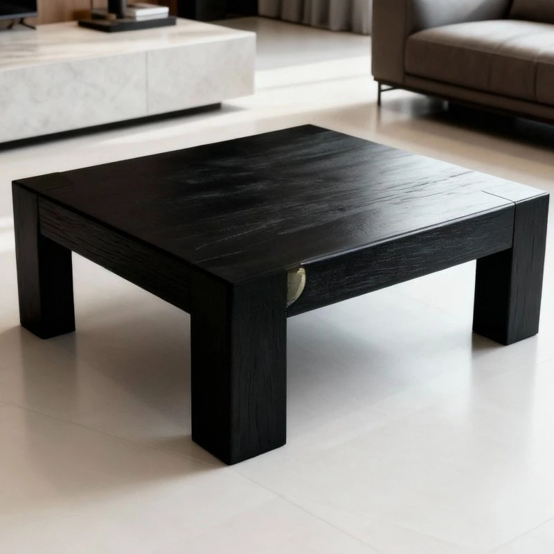 

American style solid wood square table black log kang several high-end bay windows