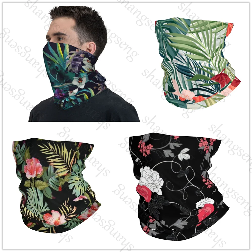 Vintage floral leaves Men Windproof Neck Gaiter Elastic Tube Scarf Ear Cover Head Scarves Half Face Sun Headscarf Bandana