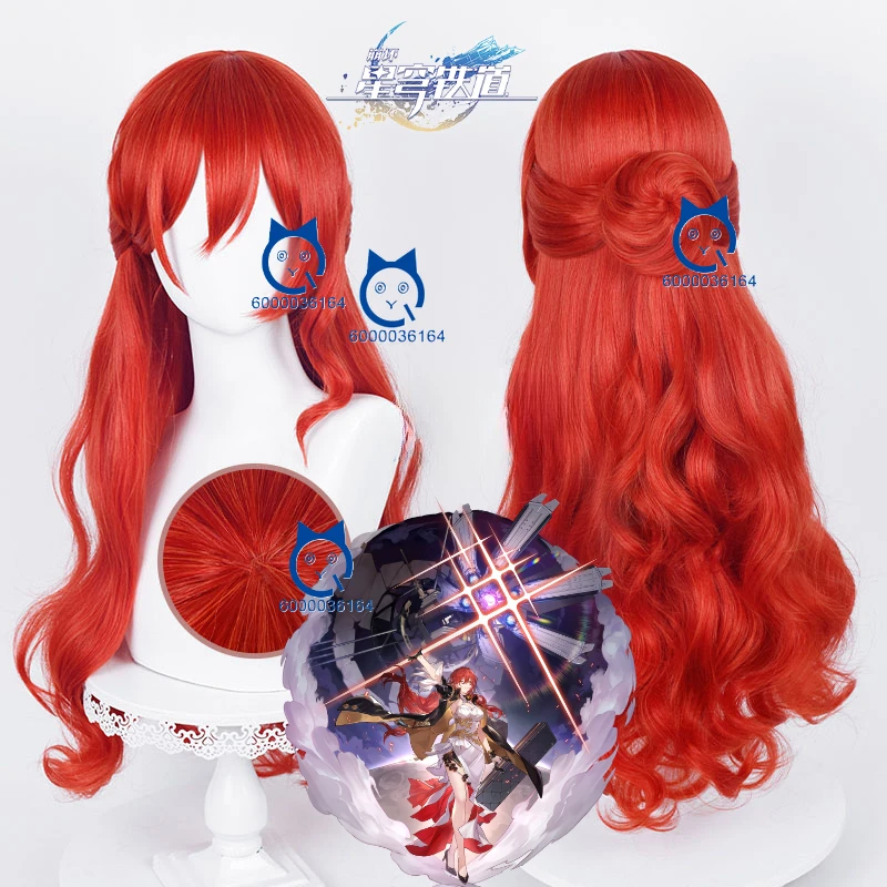 

Himeko Cosplay Wig Honkai Star Rail Anime 66cm Long Red Curly Wigs Heat Resistant Synthetic Hair for Party Comic Con New Arrival