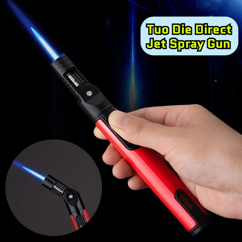 Metal Windproof Jet Flame Inflatable Lighter With Visible Air Window Windproof Outdoor Barbecue Kitchen Cigar Smoking Tool