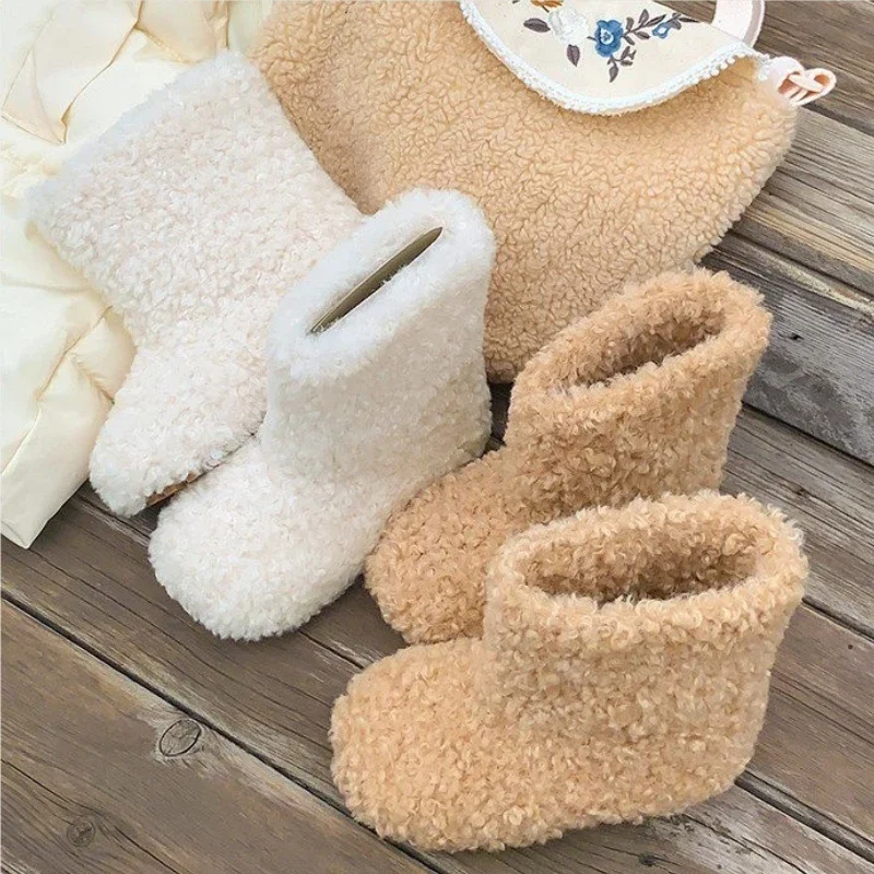

Winter Kids Thermal Boots Warm Girls Furry Hairy Ankle Boots Simple Fashion Children's Outdoor Snow Boots Non-slip Versatile