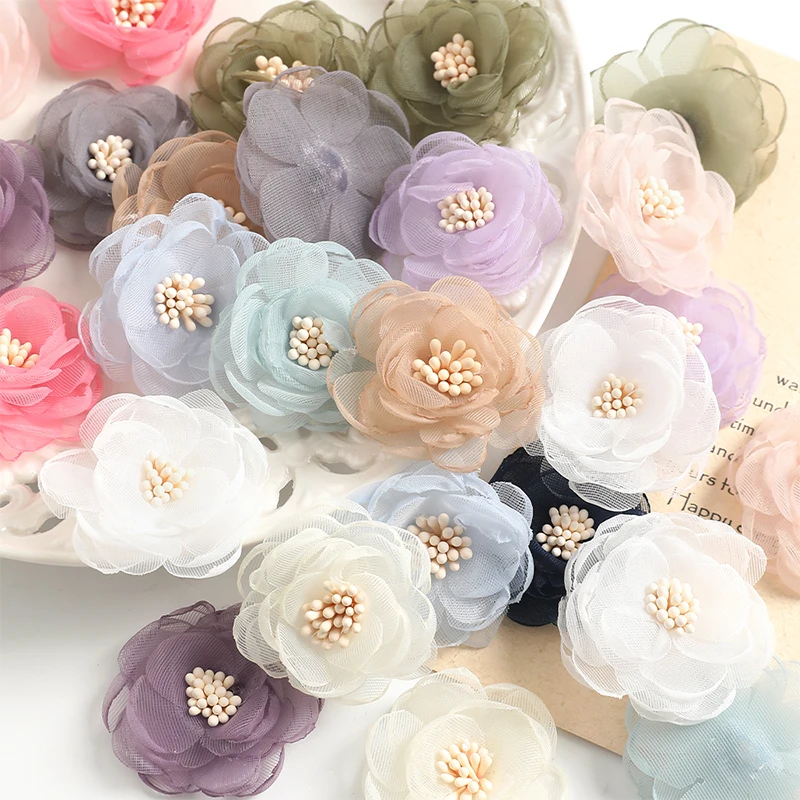 

5Pcs 4cm Yarn Rose Artificial Flowers Head for Home Wedding Decoration DIY Bride Hair Wreath Girls Gift Clothing Dress Accessory
