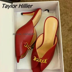 New Shallow Mouth Retro Pointed High Heel Slippers Open Toe Metal Chain Stiletto Mules Casual Outer Wear Summer Sandals Custom