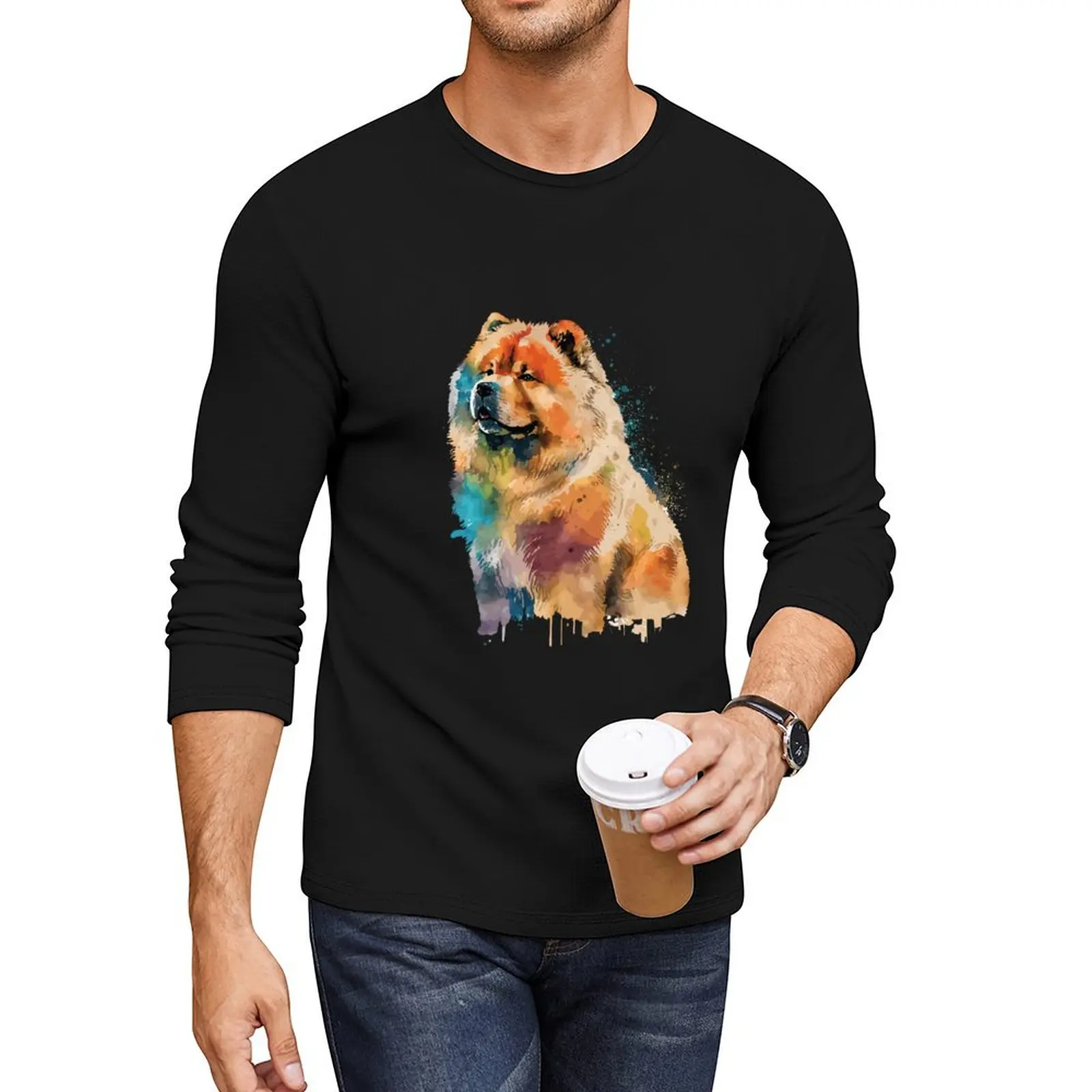 Chow Chow Dog watercolor portrait Long T-Shirt quick drying shirt t shirts men