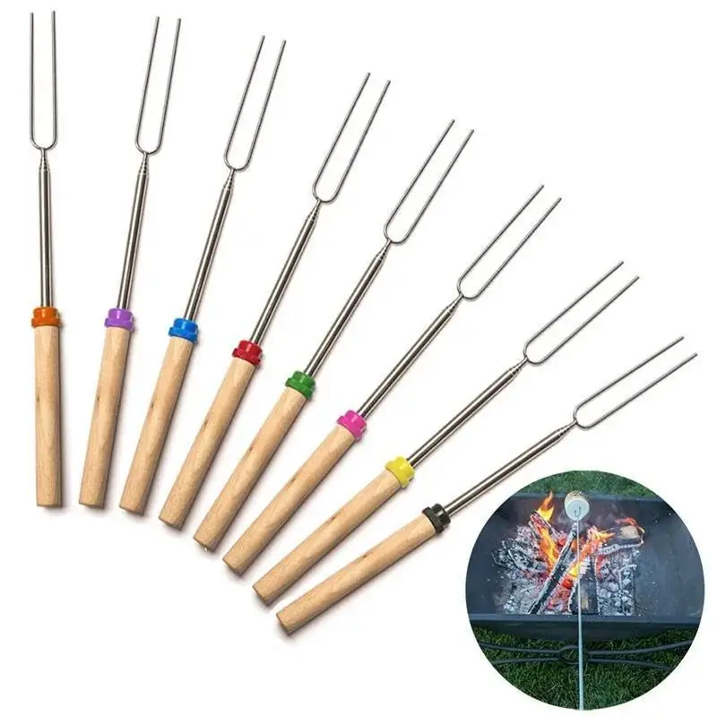 Outdoor Barbecue Telescopic Roasting Forks Extension Type Skewers Portable Hot Dog Sticks Convenient Household BBQ Cooking Tools