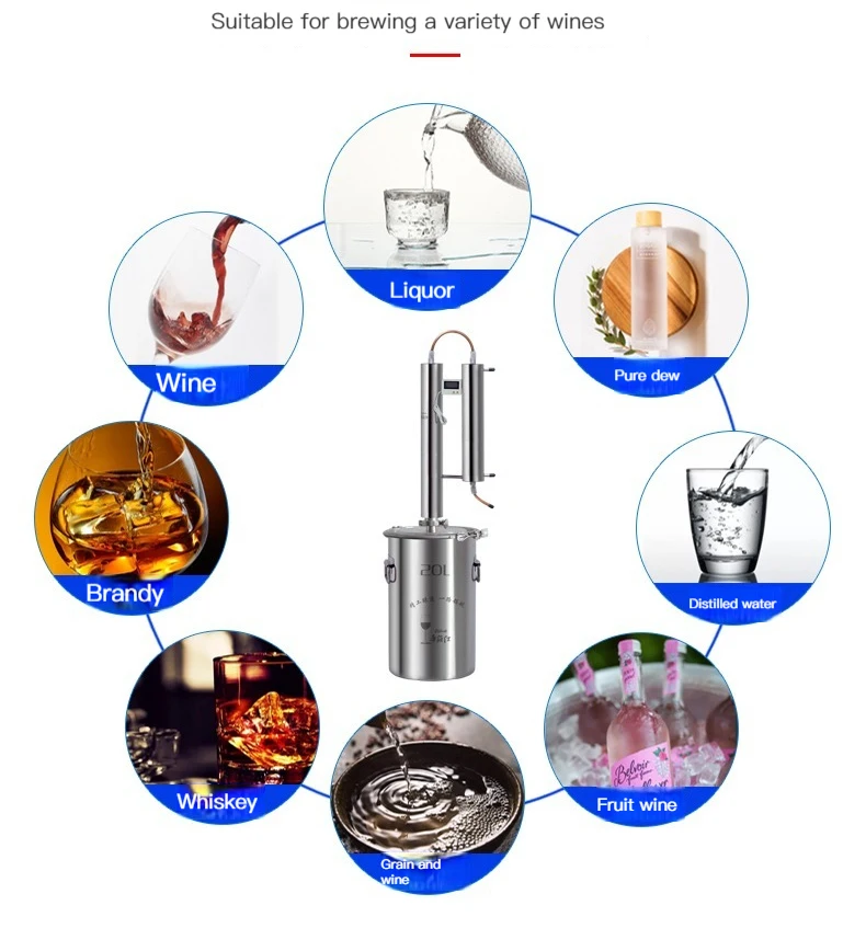 Stainless Steel Alcohol Distiller Machine Brew Water Wine Essential Oil Distillation Home Brewing Equipment