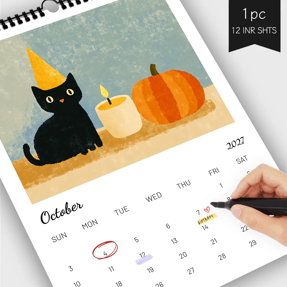 1 Stück 2027 Wandkalender, Vier-Jahreszeiten-Katzenmotiv, 12-Monats-Monatsplaner, Perfektes Geschenk für Geburtstage, Weihnachten, Neujahr – Detail 3