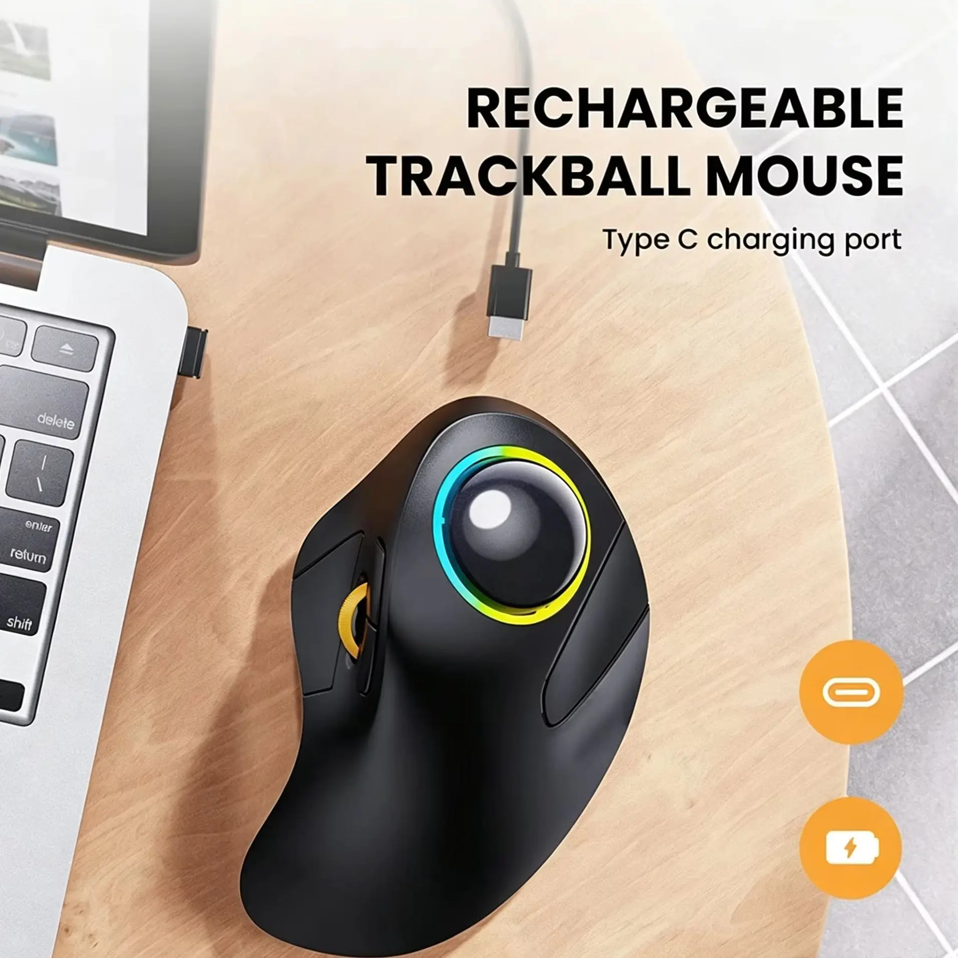 Wireless Dual-Mode Trackball Mouse,2.4G/Bluetooth Rechargeable Ergonomic Vertical Mouse For PC Laptop Computer Office/Gaming