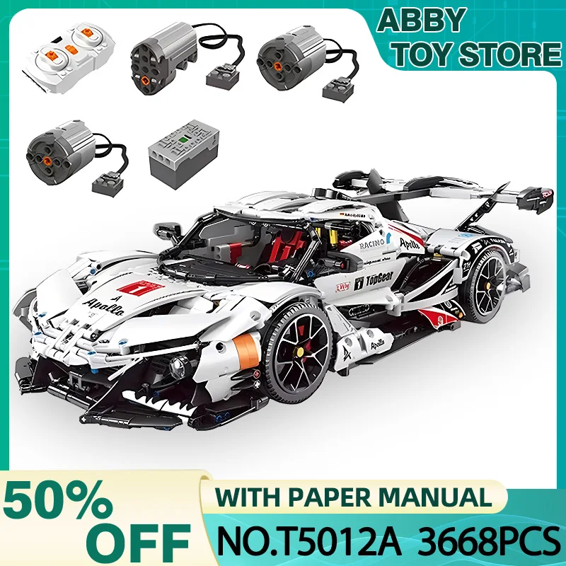 TGL T5012 MOC Technical Sport Car Apolloed Building Block White Racing Vehicle Bricks Puzzle Assembly Toy Christmas Gift For Kid