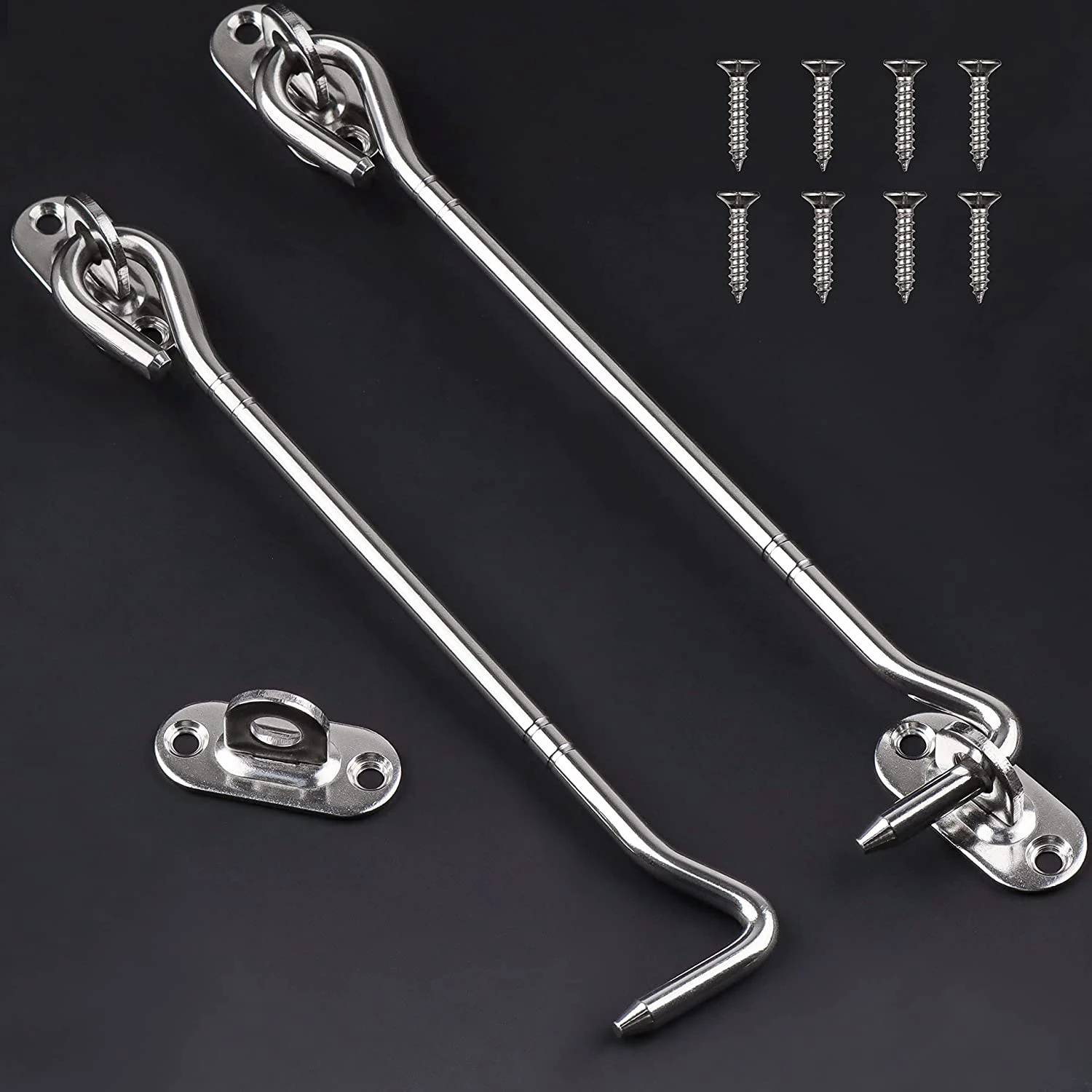 AAAF 2 Pcs Stainless Steel Cabin Hook And Eye Latch With Screws - Heavy Duty Door Gate Latch For Shutter Shed Window