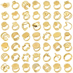 Flower Heart Rings For Women Men Accessories 18k Real Gold Plated Stainless Steel Ring Fashion Layered Geometric Jewelry Anillos