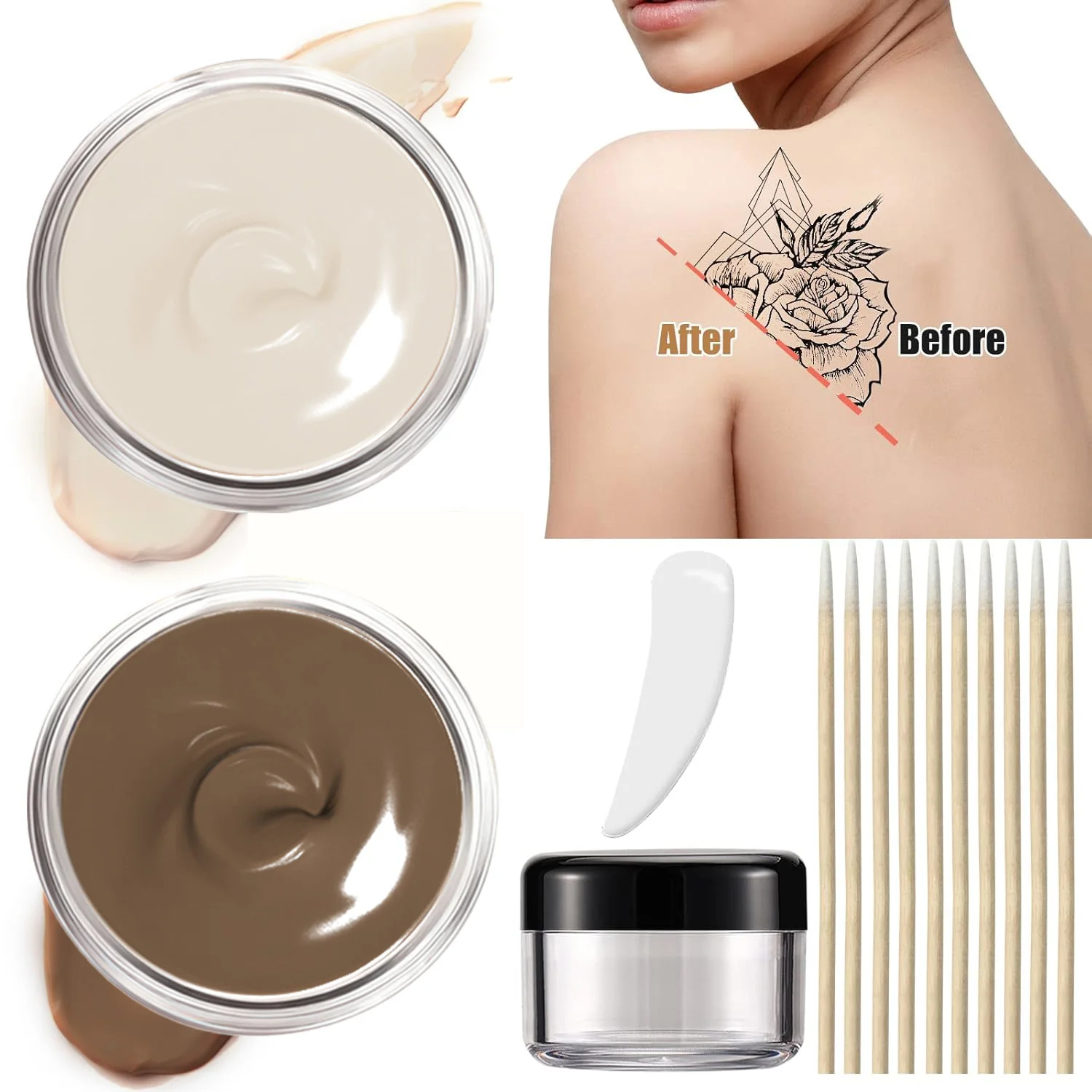 Maquillaje para cubrir tatuajes a prueba de agua, corrector de cobertura completa para tatuajes, cicatrices, manchas oscuras, resistente al sudor y a la transferencia, 2 colores