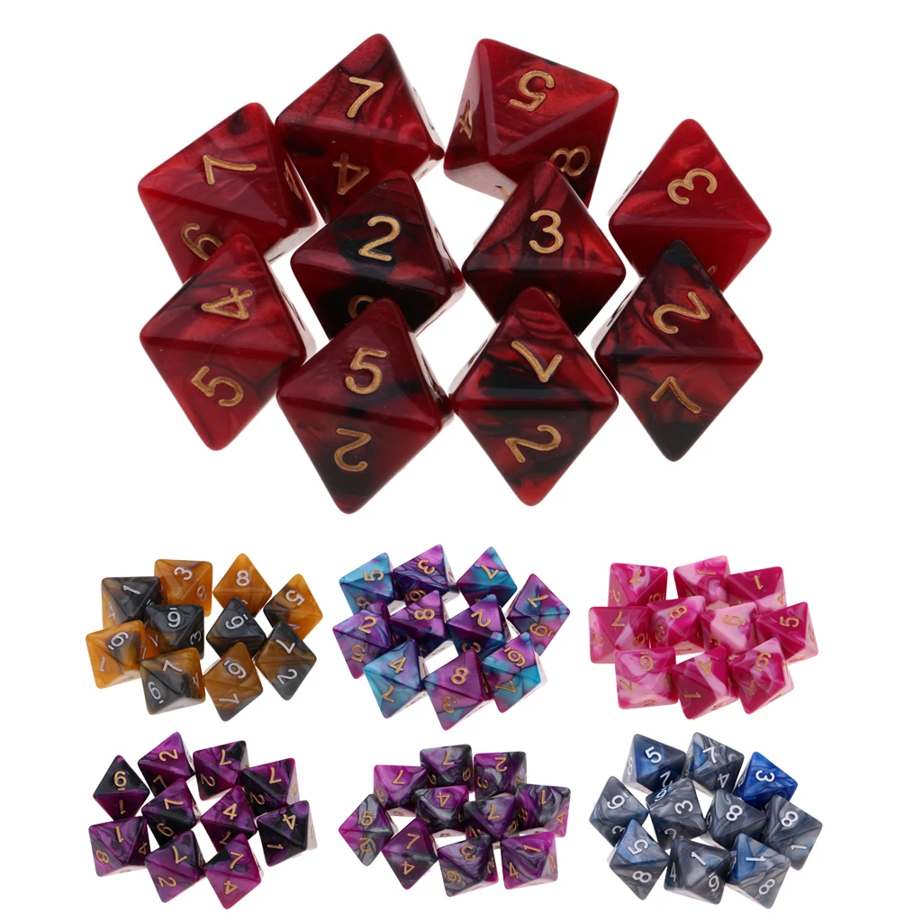 10PCS Fantasy Dream Pearl Swirl Polyhedral Dice Set Multi-Sided Dice D8 for DND Enthusiast RPG Adventurer