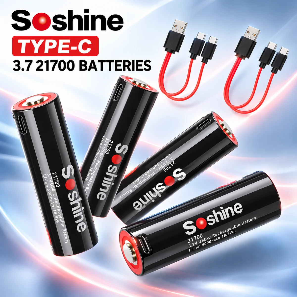 21700 USB-C Rechargeable Li-ion Battery 5000mAh 3.7V, Type-C Charging Lithium Battery Cell for Compatible Device Replacement
