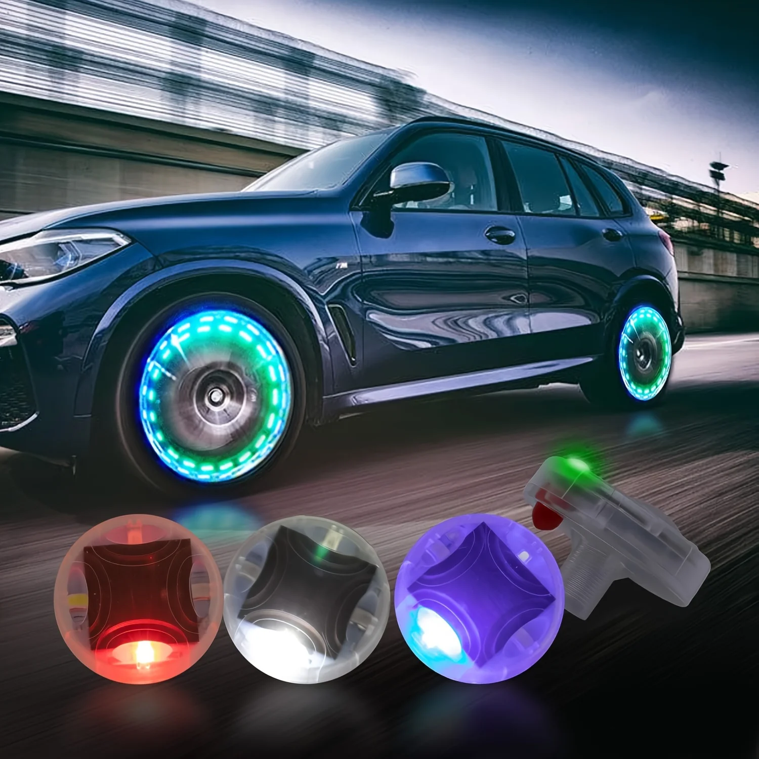 Solar Car Tire Light 7 Color LED Valve Stem Cap Flash Light Wheel Rim Warning Lamp for Night Decoration