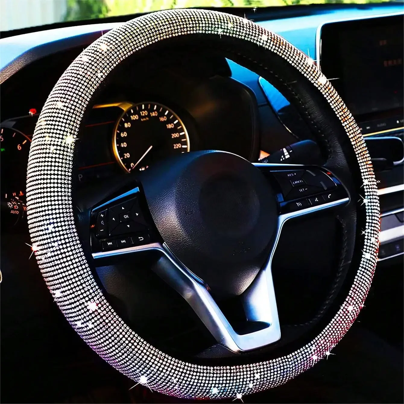 Bling Bling-Diamante Strass Cristal Tampa Do Volante Do Carro, PU Couro Caso Acessórios Auto, Estilo do carro