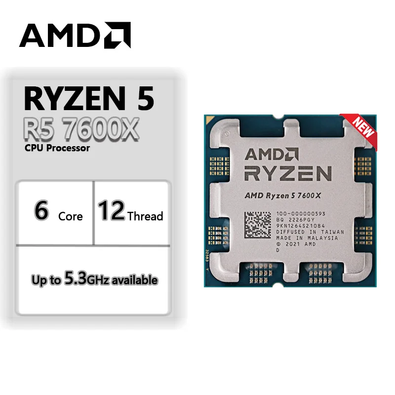 AMD RYZEN 5 7600X Brand New CPU Gaming Processor AMD R5 7600X 6-Core 12-Thread 5nm 38M Socket AM5 Without Fan PC Gamer Cache