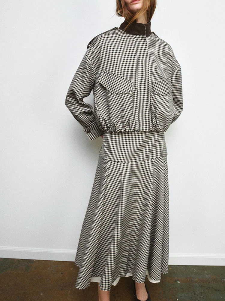 Spring 2026 New Women's Plaid Jacket Outerwear Casual Style Button Zipper Closure Other Material 100% Short Coat Skirt