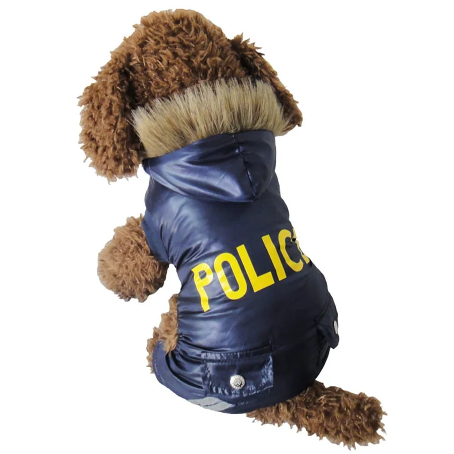 Police Style Hooded Dog Coat, Pet Clothes, Windproof Jumpsuit, Warm Dog Coat, Cosplay Clothing, Winter, New