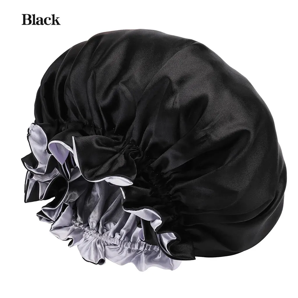 【Hot sales】New Extra Large Double-Layer Satin Nightcap Women European and American Special Large round Cap Chemotherapy Cap