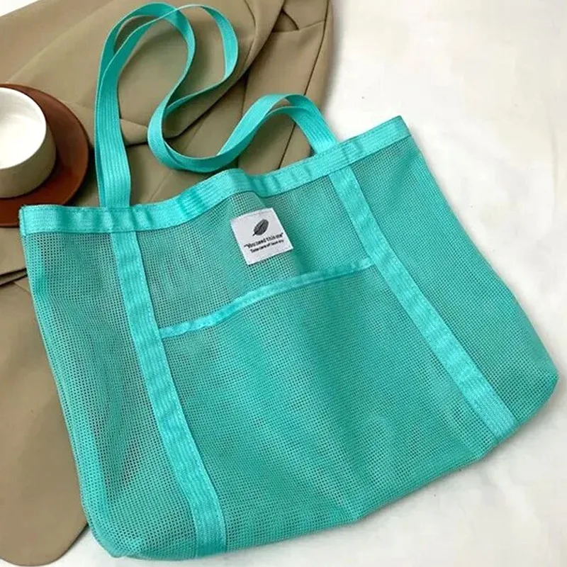 Transparente Mesh-Umhängetasche für Damen, modisch, tragbar, Einkaufen, Reisen, Strand, Mesh-Netz, Tragetasche, multifunktionale Handtaschen