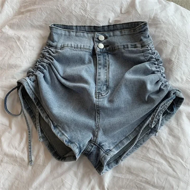 Celana Panjang Pria Model High Waist Wide Leg Gaya Amerika, Desain Tipis Musim Panas, Retro Asimetris, Hot Pants Kasual, Jeans Straight Leg