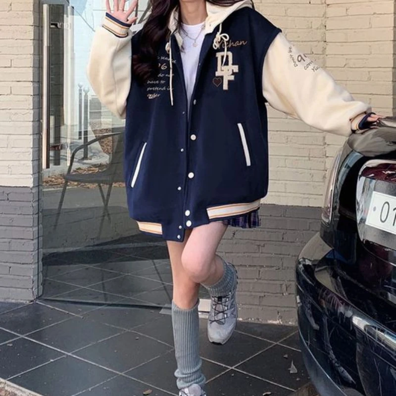 Imagem -06 - Deeptown Vintage Varsity Bombardeiro Jaqueta Feminina de Grandes Dimensões Coreano Moda Streetwear Harajuku Y2k Jaquetas Femininas Novo em Outerwear