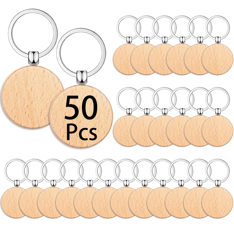 50Pcs Beech Keychain Solid Wood Key Chain Graduation Gift Wood Key Chains