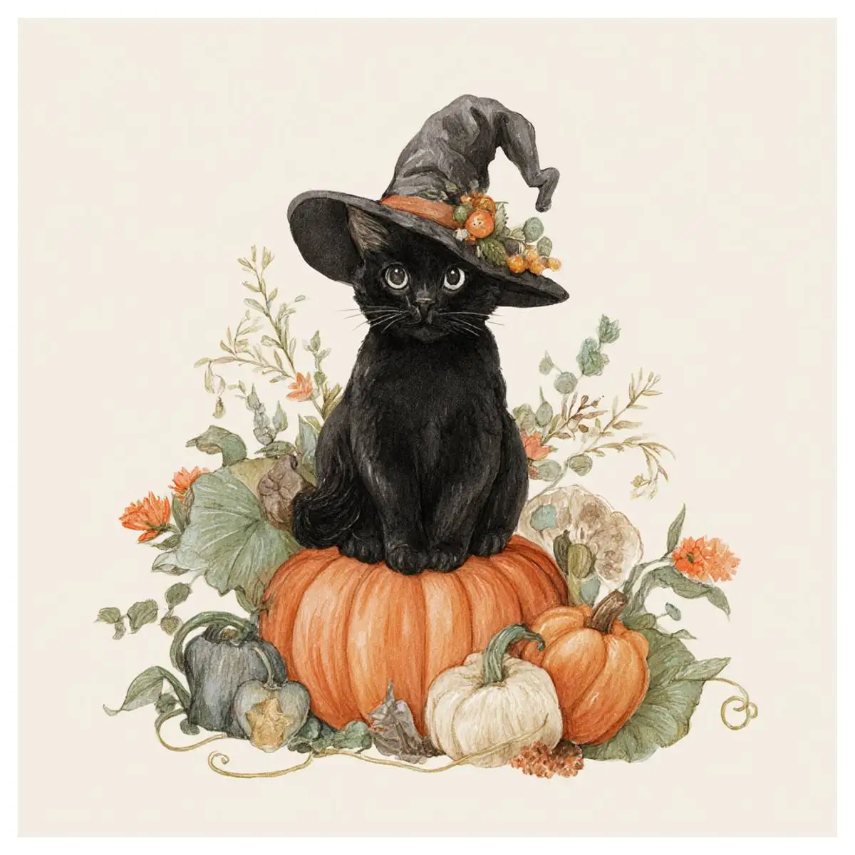 Kit de punto de cruz estampado de gato negro y calabaza para Halloween, 40x40cm/15,74 pulgadas, 11CT/14CT para regalo, hilo de algodón ecológico, 1 ud.