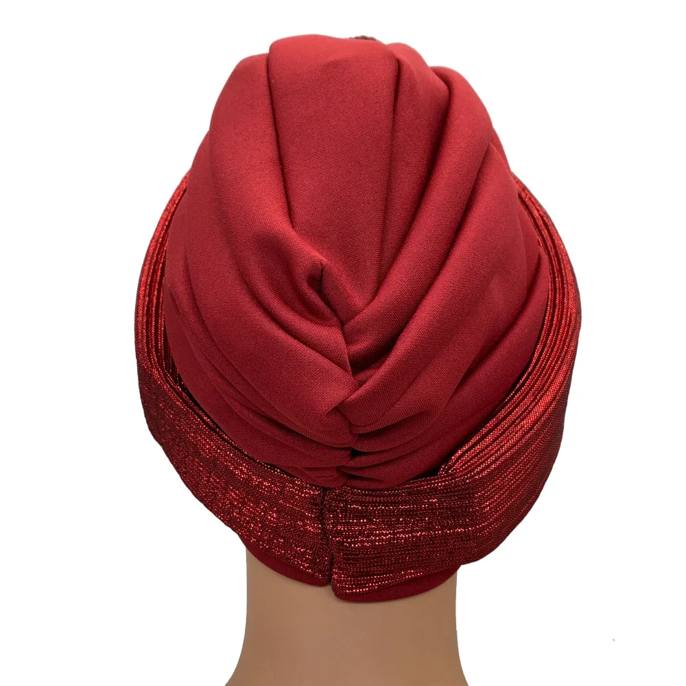 Turban à paillettes pour femmes, couvre-chef africain Auto Gele Nigeria, cravate de sauna de mariage, vêtements de sauna de fête, chapeau musulman, casquette à la mode