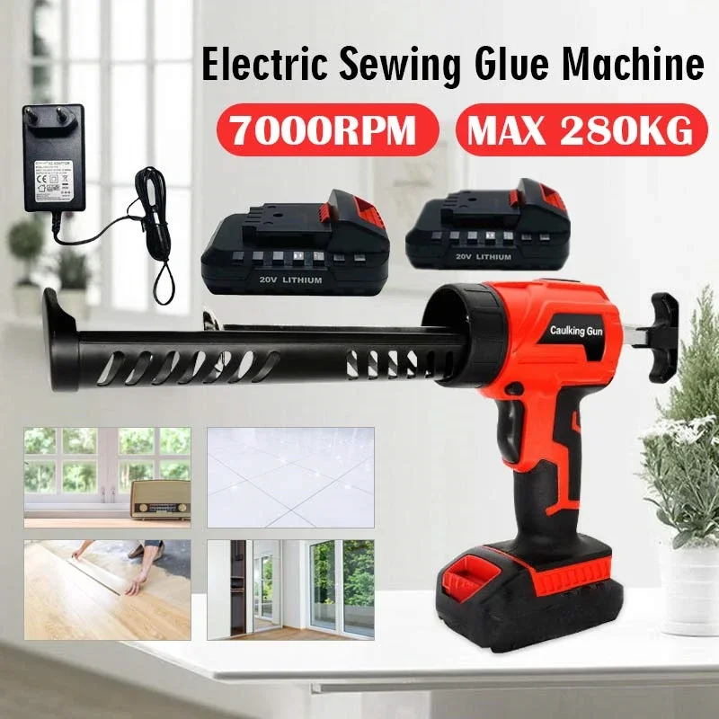 7000RPM Wireless Electric Caulking Gun Cement Glass Adhesive Applicator Tool Glue Seal Machine with 2 Battery 1 Charger