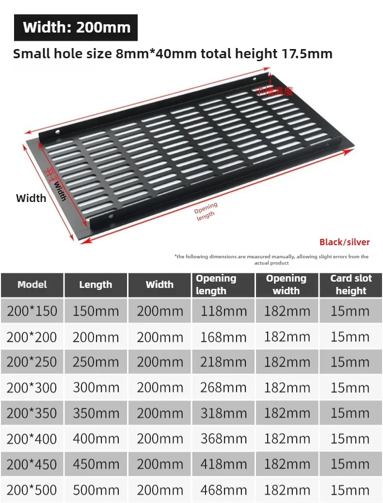 Breite 100/150/200mm Lüftungsgitter aus Aluminiumlegierung, atmungsaktives Netz, Länge 100-500mm, Schrank-Lüftungsnetz, Lochabdeckung, Hardware – Detail 11