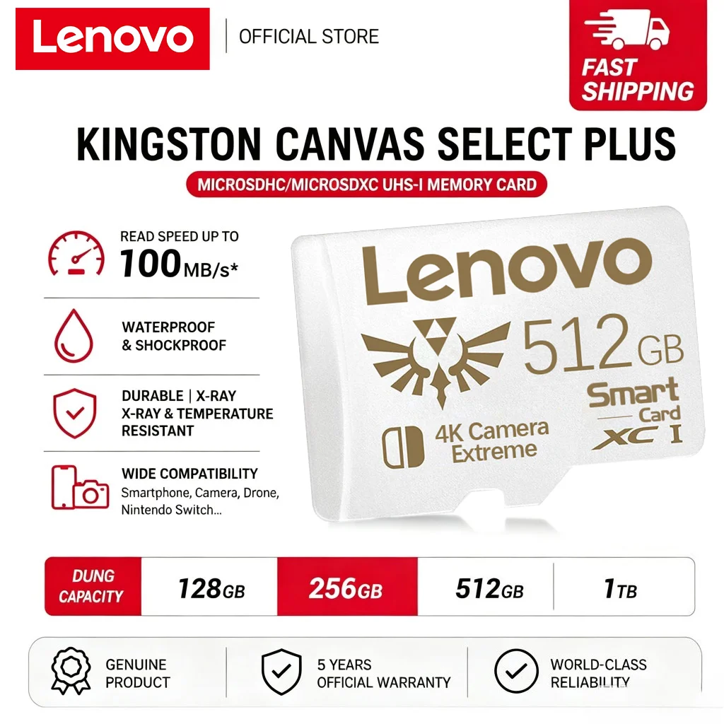 Lenovo High Speed Micro TF SD Card TF Flash Card Memory Card 128GB 256GB 512GB A2 V30 4K Full HD For GoPro Action Camera Switch