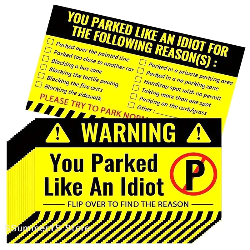 

【R】50 Pieces Bad Parking Cards You Parked Like An Idiot Funny Cardboard Parking Cards With Multi Reasons