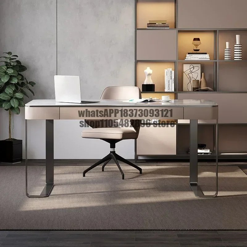 Modern sintered stone desk minimalist high-end office desk, villa, living room, study, stainless steel writing desk