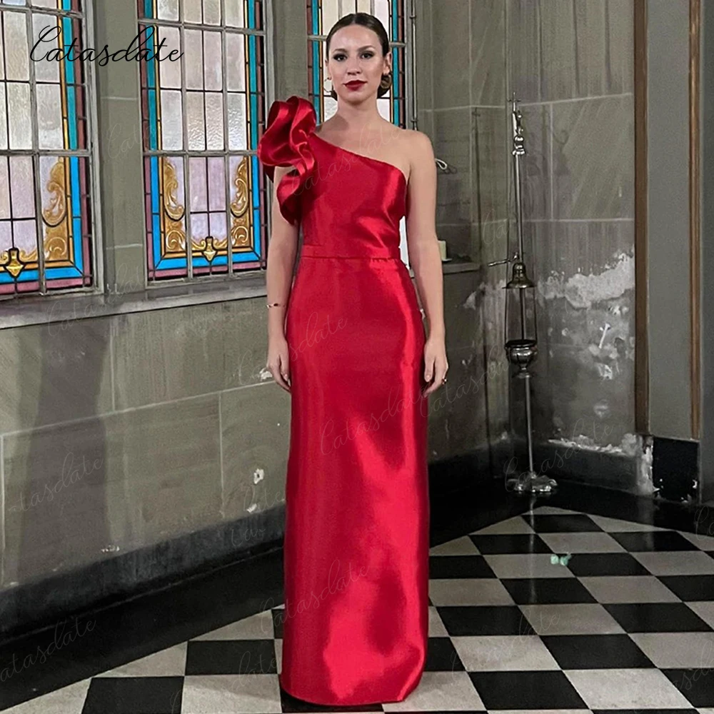 

Catasdate Red Evening Dresses One Shoulder Wedding Party Dress Women Elegant Luxury Flowers Formal Occasion Dresses vestidos