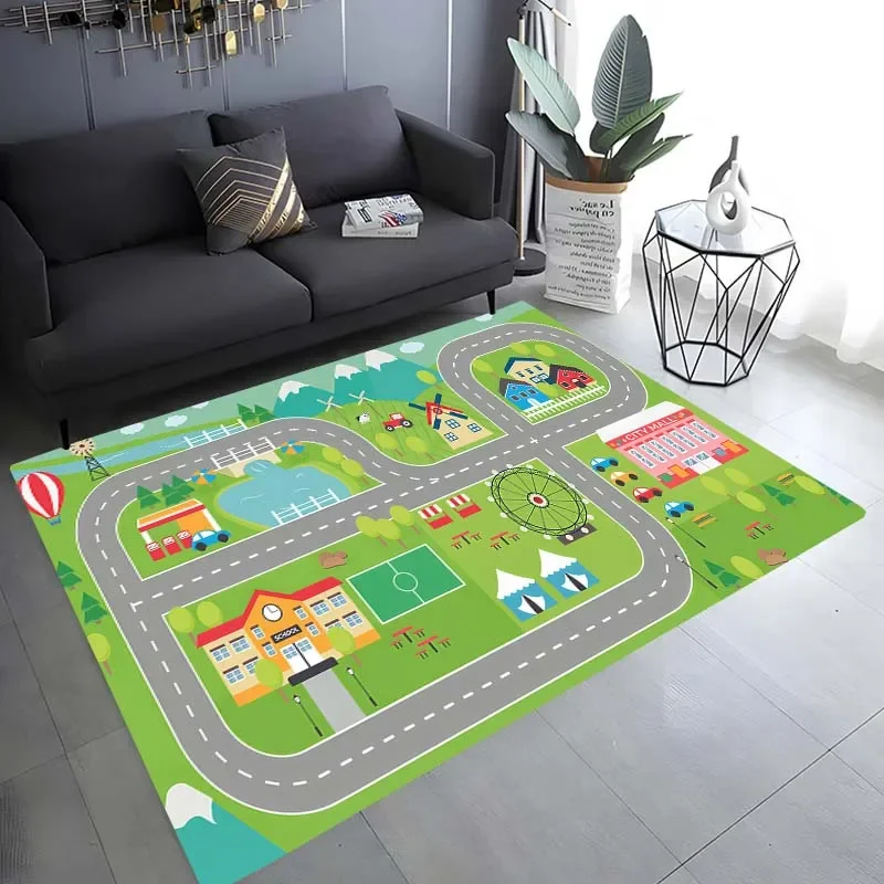 Child Playmat Highway Simulated City Traffic Playroom Area Rug,Carpet for Home Living Room Bedroom Sofa ,kids Non-slip Floor Mat