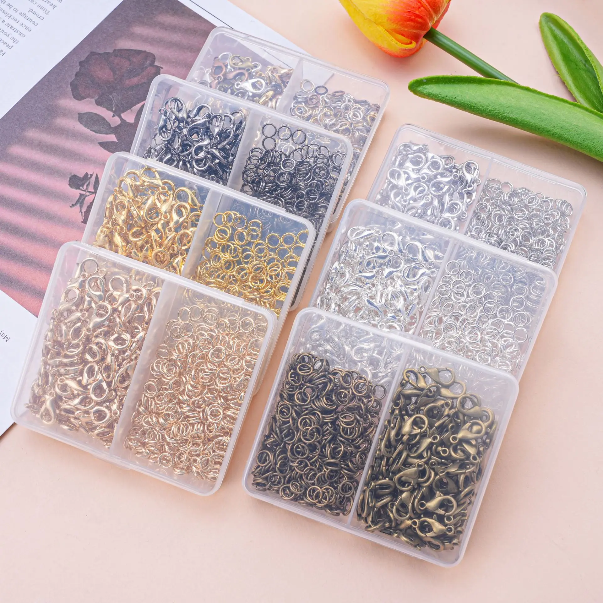 500Pcs Jewelry Making Kit Multi Color Lobster Clasps And Open Ring with Box For DIY Jewelry Making Accessories Supplies Kit - view 4