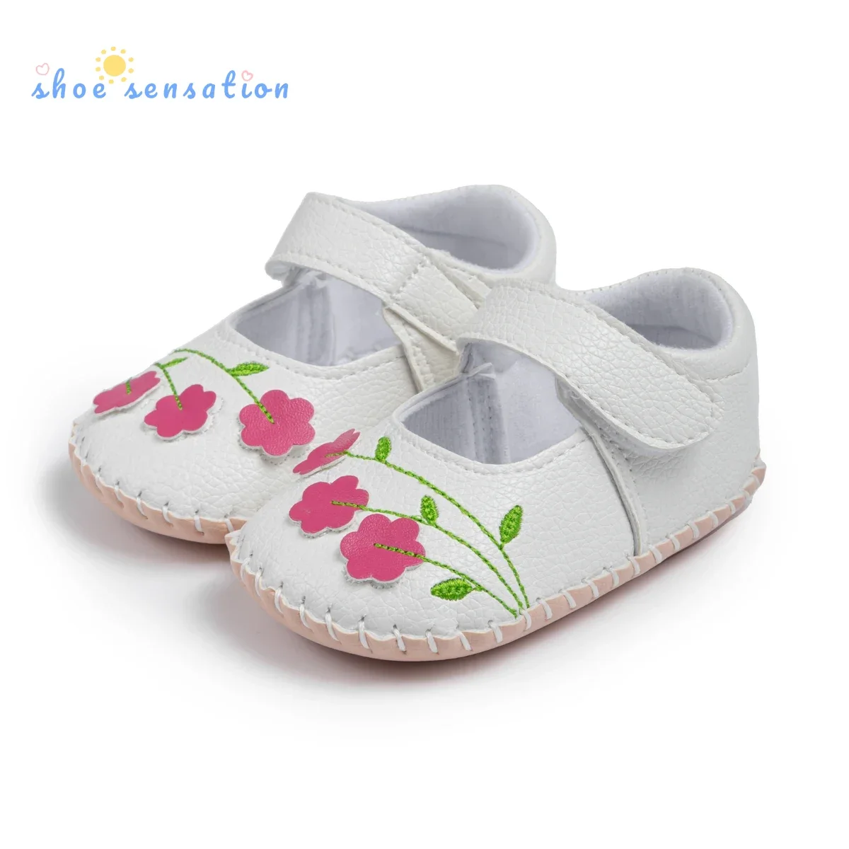 

Meckior Baby Boys Girls Pu Leather First Walking Crib Shoes Toddler Rubber Sole Infant Embroidered Flower Princess Baby Shoes