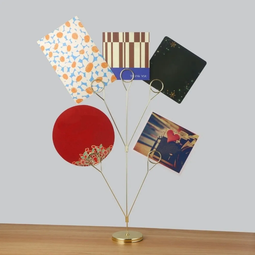 Desk Organizer 5-Branch Photo Holder Metal Round Base Metal Seat Clamp Vertical Romantic Display Stand Wedding Table