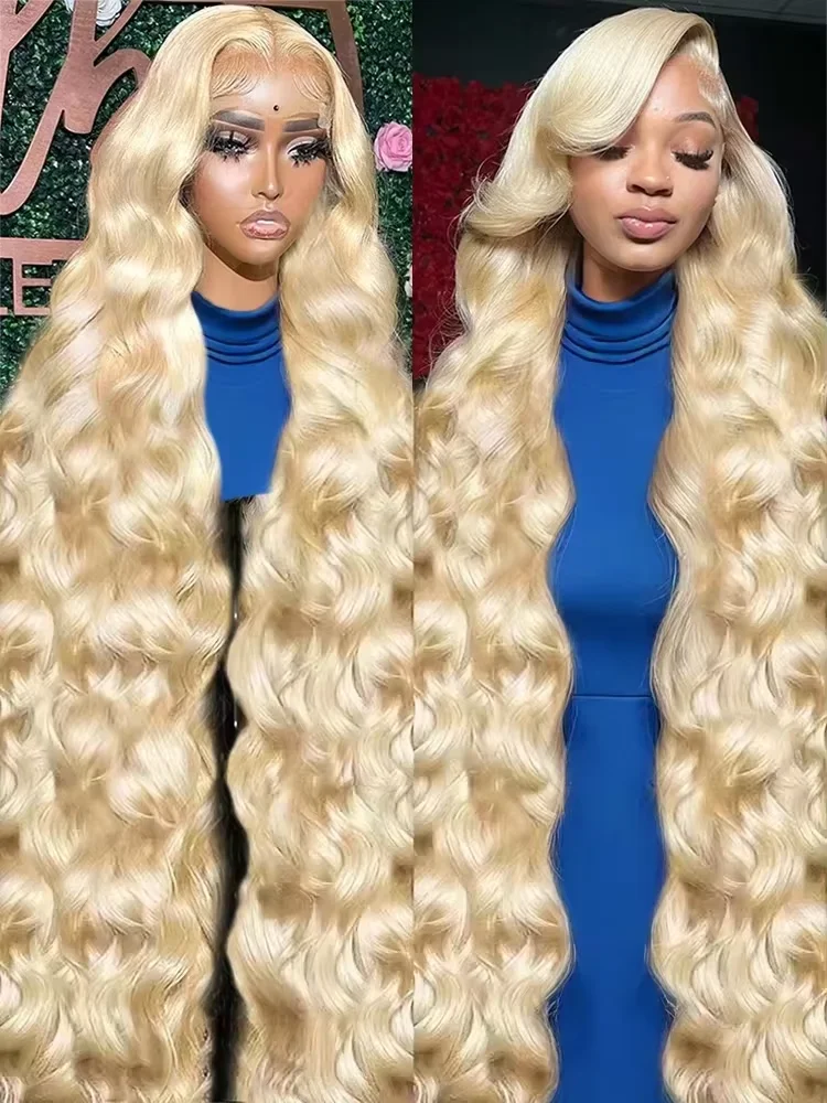 

220% Density 40 46 Inches Human Hair 613 Blonde Colored Wigs Body Wave Wigs 13x4 13x6 HD Transparent Lace Full Frontal Wigs