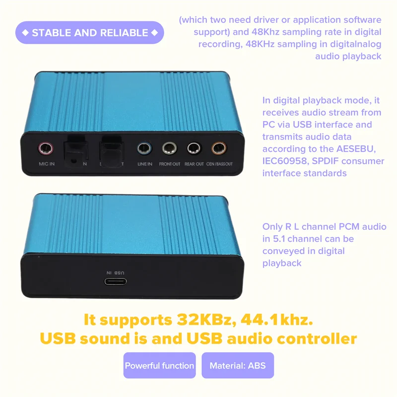

【Элегантный дизайн】USB 2.0 6-канальная внешняя звуковая карта Оптический контроллер аудиоинтерфейса SPDIF для ПК, ноутбука, настольной машины
