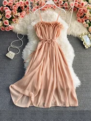 Women's Fashion Summer Chiffon Dress New Strapless Empire Bra Girdle Maxi Vestidos Dress D049