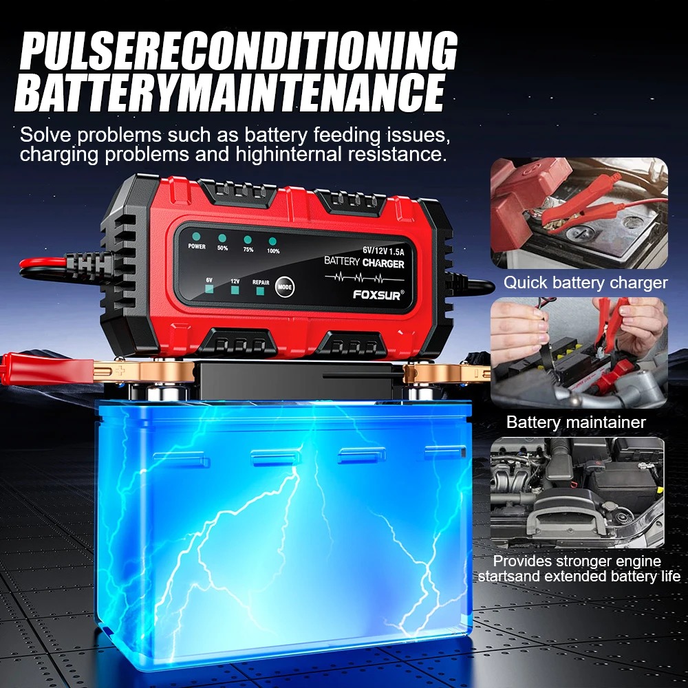 Chargeurs de Batteries de stockage domestique 25W, réparation d'impulsions intelligente pour entretien des cellules au plomb 6V/12V, dispositif de chargeur de batterie de voiture