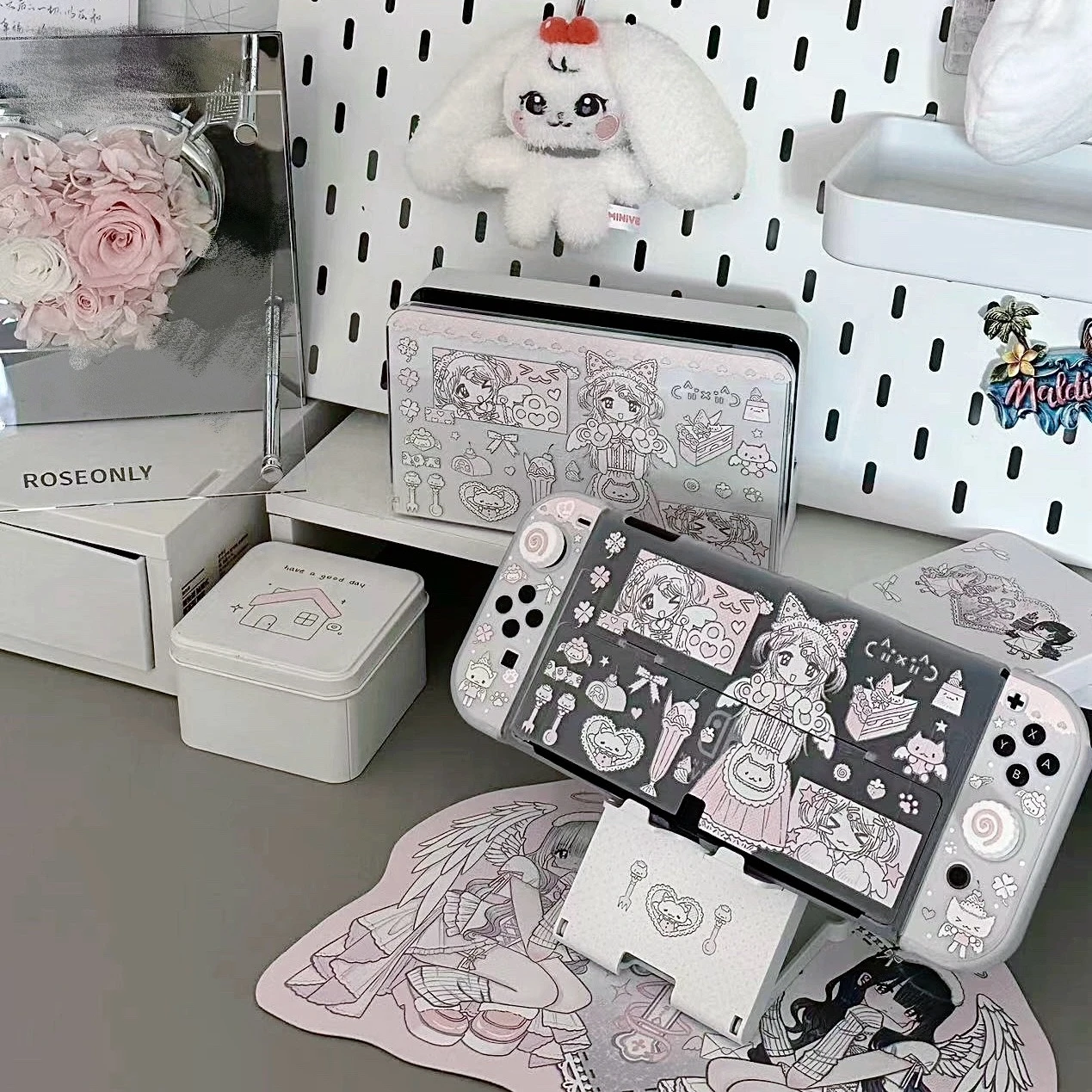 Kawaii Switch 2 Protective Case Anime Girl Gamin Console Dock Cover for Nintendo Switch 2/OLED Joy-Con Hard Case Dock Compatible view 4