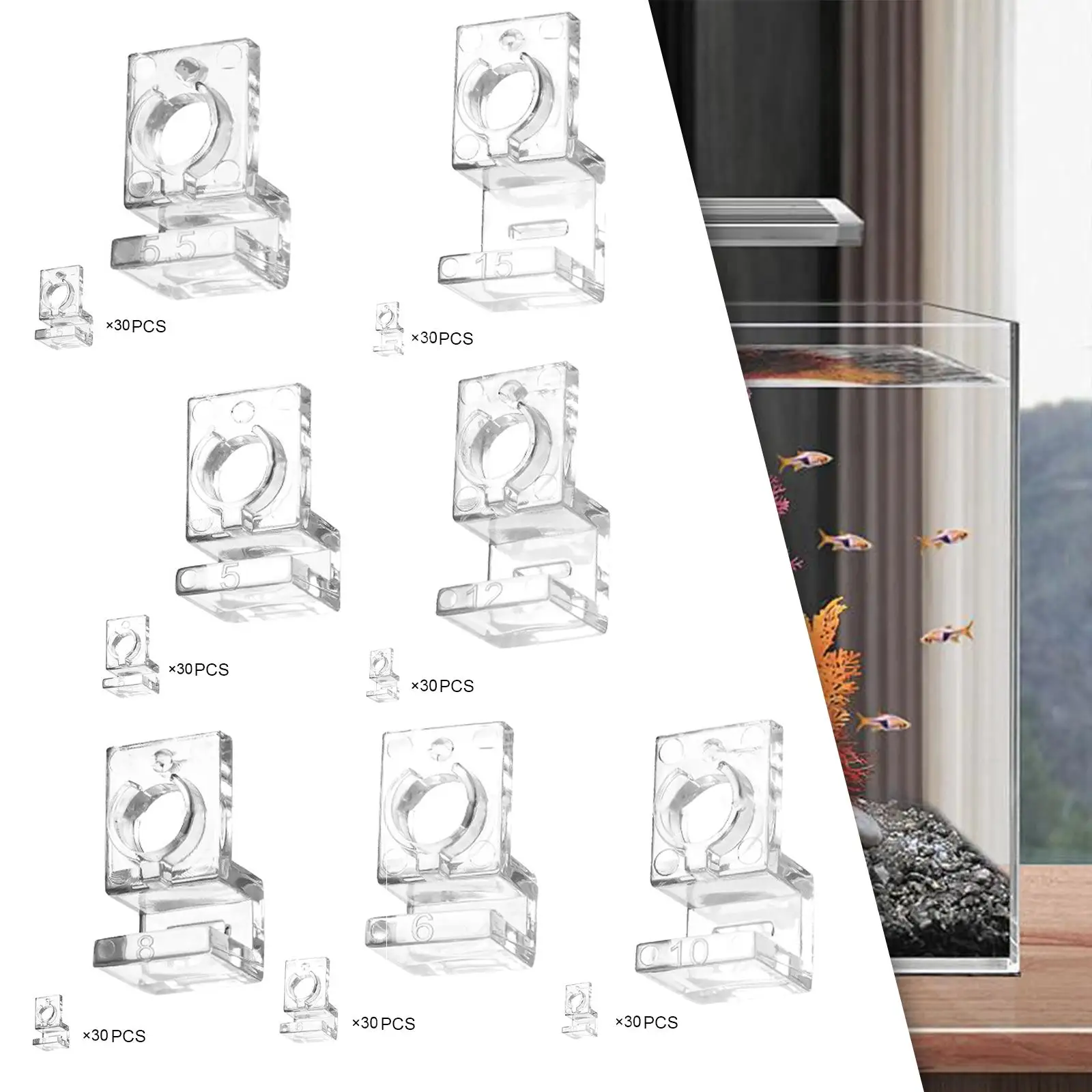 

30 зажимов для крышки аквариума, держатели для впускных и выпускных труб, зажимы для фиксации водопроводных труб