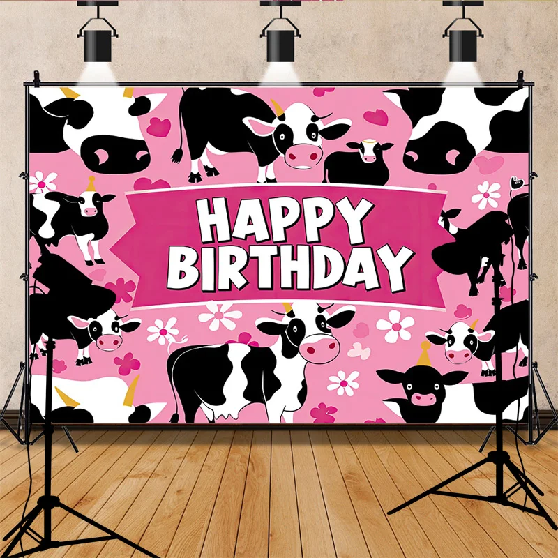 Fondos de fotografía de granja de dibujos animados con cerdo y granero, casa rosa, decoración de fiesta de feliz cumpleaños, estudio fotográfico, ZZ-01